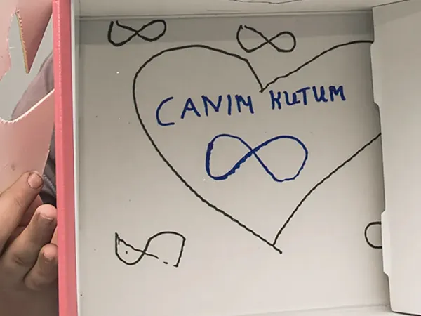 A box decorated by a child