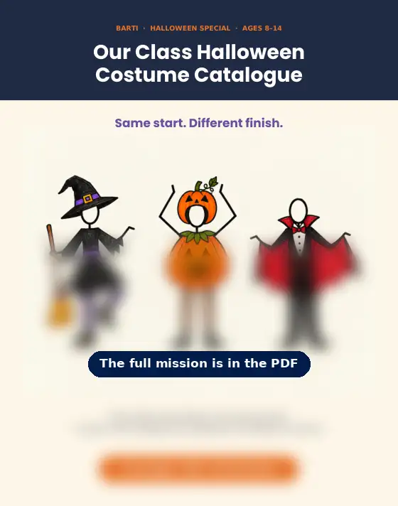 Preview of the Our Halloween Costume Catalogue sheet